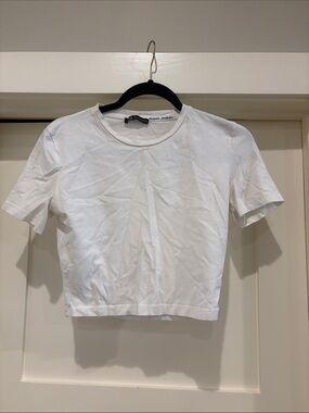 Zara White Short-Sleeve Crop Top